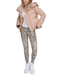 Женская легкая куртка-пуховик с молнией и полной молнией DKNY, тан/бежевый