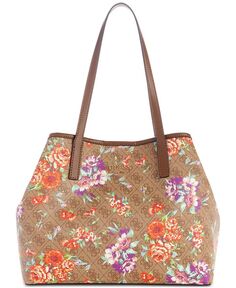 Средняя сумка-тоут Vikky с цветочным принтом GUESS, коричневый