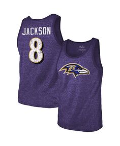 Мужские нитки Lamar Jackson Purple Baltimore Ravens Name &amp; Майка из три-смеси Number Majestic, фиолетовый