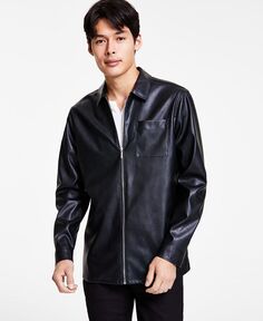 Мужская куртка-рубашка из матовой искусственной кожи с молнией во всю длину I.N.C. International Concepts, черный