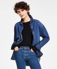 Женская хлопковая джинсовая куртка-рубашка оверсайз Calvin Klein Jeans, синий