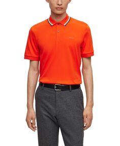 Мужская рубашка-поло приталенного кроя в полоску с воротником Hugo Boss, оранжевый