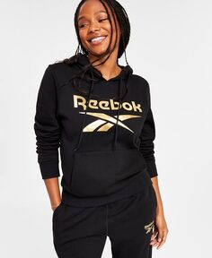 Женский пуловер с капюшоном из металлизированной фольги и логотипом Reebok, черный