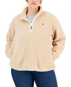 Пуловер из шерпы больших размеров с молнией в четверть и длинными рукавами Tommy Hilfiger, тан/бежевый