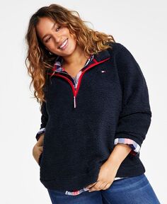 Пуловер из шерпы больших размеров с молнией в четверть и длинными рукавами Tommy Hilfiger, синий