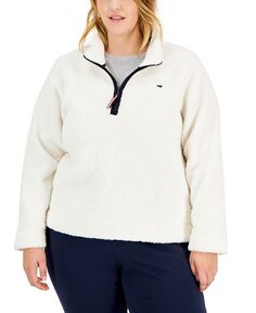 Пуловер из шерпы больших размеров с молнией в четверть и длинными рукавами Tommy Hilfiger, белый