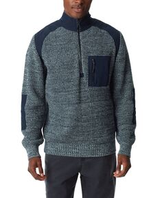 Мужской пуловер с нашивкой и застежкой-молнией на четверть с длинным рукавом BASS OUTDOOR, синий