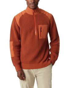 Мужской пуловер с нашивкой и застежкой-молнией на четверть с длинным рукавом BASS OUTDOOR, оранжевый
