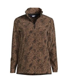 Женский флисовый пуловер с молнией в четверть размера для миниатюрных размеров Lands&apos; End, коричневый