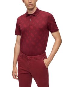 Мужская жаккардовая рубашка-поло обычного кроя с монограммой Hugo Boss, красный