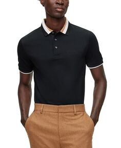 Мужская рубашка поло с воротником в фирменную полоску Hugo Boss, черный