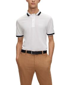 Мужская рубашка поло с воротником в фирменную полоску Hugo Boss, белый