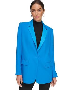 Женская куртка из матового твила с одной пуговицей и длинным рукавом DKNY, синий