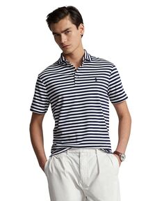 Мужская рубашка поло классического кроя из мягкого хлопка Polo Ralph Lauren, цвет French Navy/white