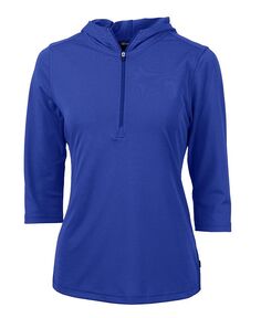 Женский пуловер с капюшоном на молнии Virtue Eco Pique из переработанного материала до половины длины Cutter &amp; Buck, цвет Tour blue