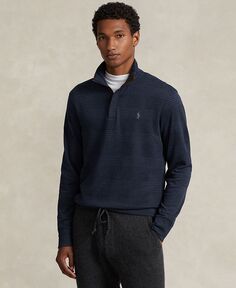 Мужской пуловер двойной вязки с молнией в четверть с принтом Polo Ralph Lauren, синий