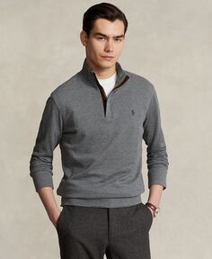 Мужской пуловер двойной вязки с молнией в четверть с принтом Polo Ralph Lauren, серый