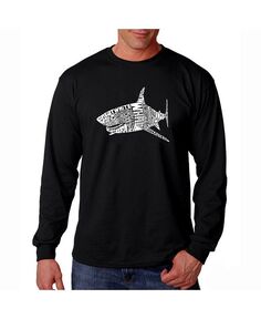 Мужская футболка с длинным рукавом с надписью Word Art - виды акул LA Pop Art, черный