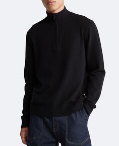 Мужской пуловер с молнией на четверть с отделкой в рубчик Calvin Klein, черный