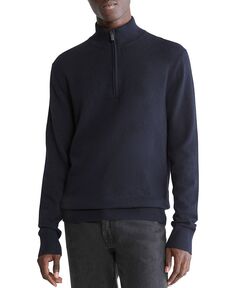Мужской пуловер с молнией на четверть с отделкой в рубчик Calvin Klein, синий