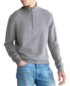 Мужской пуловер с молнией на четверть с отделкой в рубчик Calvin Klein, серый