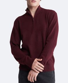 Мужской пуловер с молнией на четверть с отделкой в рубчик Calvin Klein, красный