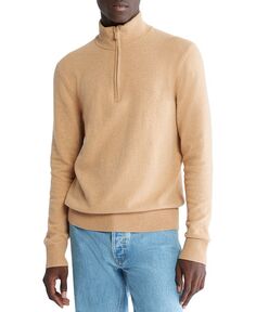 Мужской пуловер с молнией на четверть с отделкой в рубчик Calvin Klein, коричневый