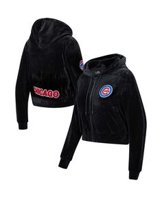 Черная женская классическая велюровая спортивная куртка с капюшоном Chicago Cubs на молнии во всю длину Pro Standard, черный