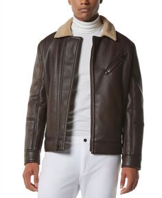 Мужская асимметричная байкерская куртка Maxton с воротником из искусственной овчины Marc New York, коричневый