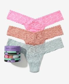 Комплект из 3 женских праздничных трусов-стрингов с низкой посадкой Hanky Panky, цвет Lipgloss Pink, Seashell Beige, Pearl Gray