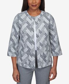Женская куртка с круглым вырезом и геометрической текстурой Point of View Alfred Dunner, мультиколор