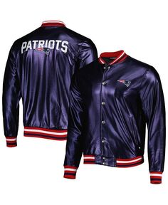 Мужская темно-синяя куртка-бомбер металлик New England Patriots на кнопках The Wild Collective, синий