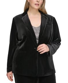 Бархатная куртка больших размеров на одной пуговице с длинным рукавом Calvin Klein, черный