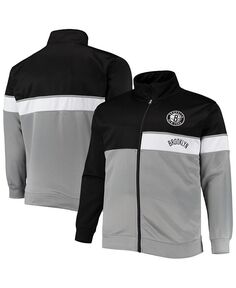 Мужская черная, серая спортивная куртка Brooklyn Nets большого размера и с молнией во всю длину Profile, мультиколор