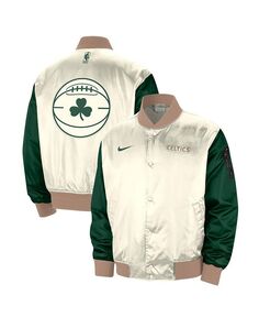 Мужская кремовая куртка-бомбер с застежкой Boston Celtics 2023/24 City Edition Courtside Premier Nike, слоновая кость/кремовый