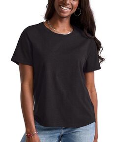 Женская свободная футболка Originals из хлопка с короткими рукавами Hanes, черный