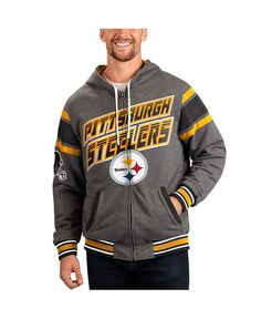 Мужская двусторонняя куртка с капюшоном и молнией во всю спину Pittsburgh Steelers Extreme черного и серого цвета G-III Sports by Carl Banks, черный