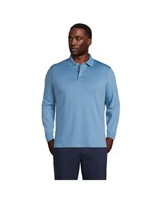 Мужской большой &amp; Рубашка-поло интерлок Supima с длинными рукавами Lands&apos; End, цвет Muted blue