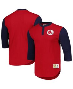 Мужская красная футболка Boston Red Sox Cooperstown Collection Legendary Slub Henley с рукавами 3/4 Mitchell &amp; Ness, красный