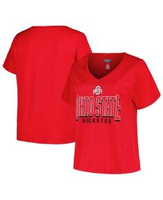 Женская фирменная футболка Scarlet Ohio State Buckeyes размера плюс с v-образным вырезом и боковой линией Fanatics, красный