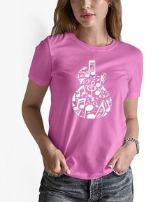 Женская футболка с короткими рукавами и гитарой «Музыкальные ноты» Word Art LA Pop Art, розовый