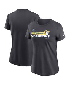 Женская антрацитовая футболка Los Angeles Rams Super Bowl LVI Champions Nike, серебро