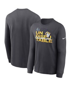 Мужская футболка антрацитового цвета с длинным рукавом и надписью Los Angeles Rams Super Bowl LVI Champions Nike, серебро