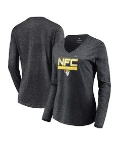 Женская темно-серая футболка с длинным рукавом и наклонным v-образным вырезом Los Angeles Rams 2021 NFC Champions Iconic Fanatics, черный
