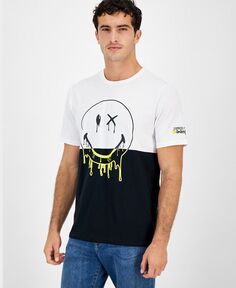 Мужская футболка с короткими рукавами и рисунком смайлика с цветными блоками SmileyWorld, черный