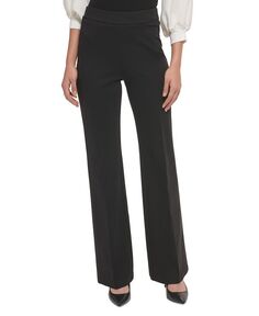 Женские мягкие брюки вязки Ponte с высокой посадкой без застежек DKNY, черный