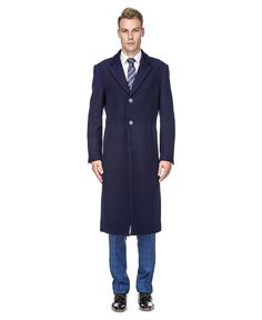 Мужская длинная шерстяная куртка длиной до колена с тремя пуговицами, пальто, верхнее пальто Braveman, цвет Navy