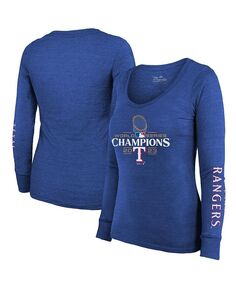 Женская футболка с длинными рукавами и круглым вырезом Royal Texas Rangers 2023 World Series Champions Tri-Blend Majestic, синий