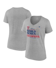 Женская футболка с логотипом «Хезер Серый Техас Рейнджерс 2023» для чемпионов Мировой серии 2023, футболка больших размеров с v-образным вырезом Fanatics, серый