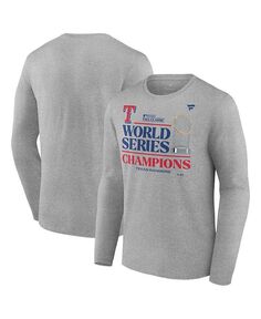 Мужская футболка Fanatics с логотипом Heather Grey Texas Rangers 2023 World Series Champions, большая и высокая футболка с длинными рукавами Profile, серый